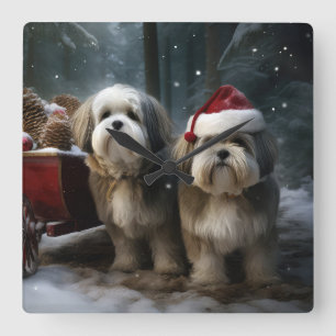 Malti tzu Snowy Sleigh Christmas Decor Square Wall Clock