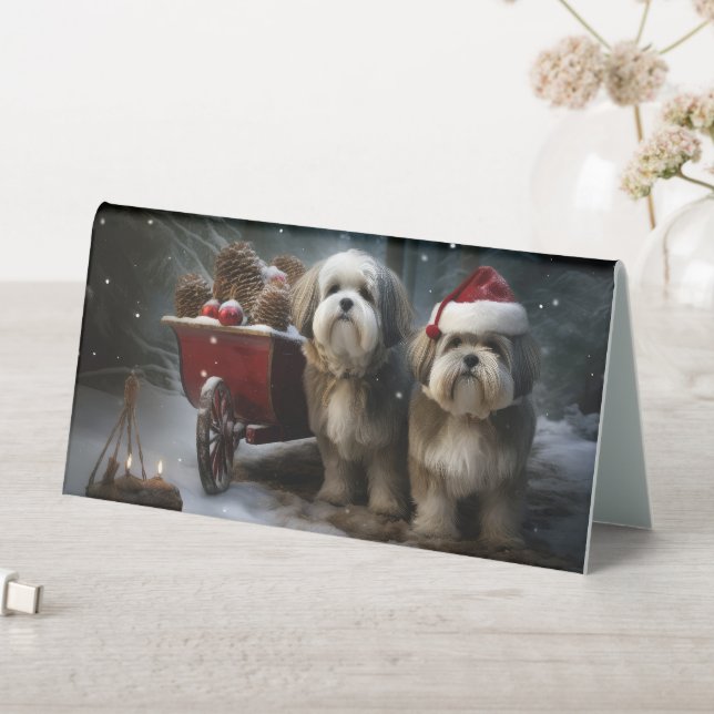 Malti tzu Snowy Sleigh Christmas Decor  Table Tent (In SItu (Table))