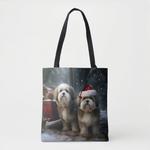 Malti tzu Snowy Sleigh Christmas Decor  Tote Bag