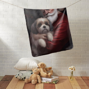Malti Tzu With Santa Claus Festive Christmas Baby Blanket