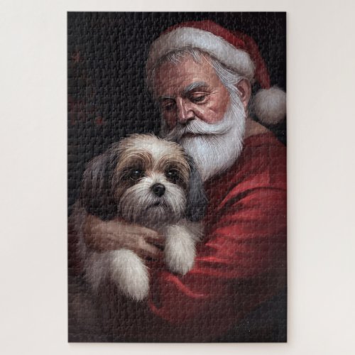 Malti Tzu With Santa Claus Festive Christmas Jigsaw Puzzle