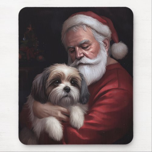 Malti Tzu With Santa Claus Festive Christmas Mouse Pad