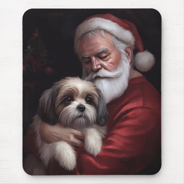 Malti Tzu With Santa Claus Festive Christmas Mouse Pad (Front)
