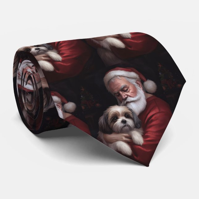 Malti Tzu With Santa Claus Festive Christmas Neck Tie (Rolled)