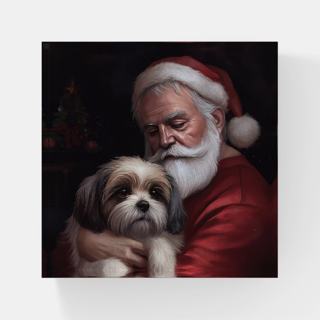 Malti Tzu With Santa Claus Festive Christmas Paperweight (Front)