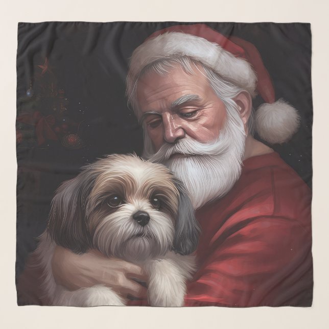 Malti Tzu With Santa Claus Festive Christmas Scarf (Front)