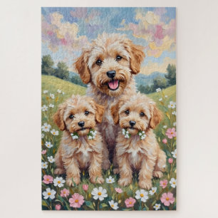 Maltipoo Baby Breath Meadow Art Jigsaw Puzzle