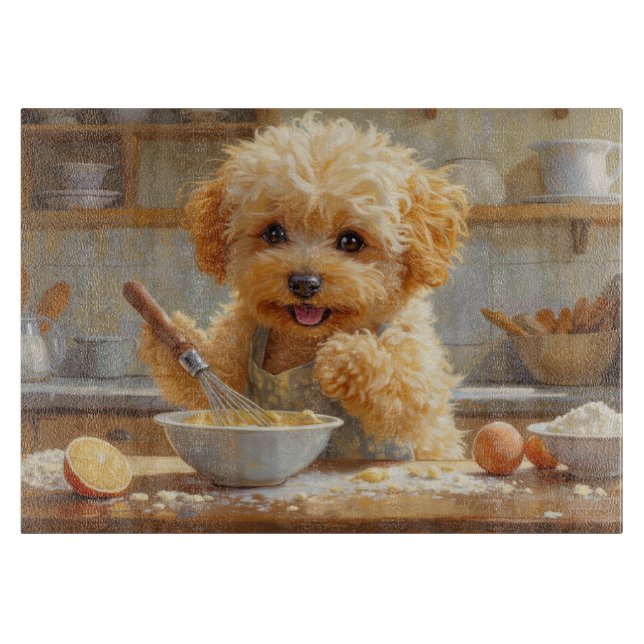 Maltipoo Cooking in Kitchen Cutting Board (Front)