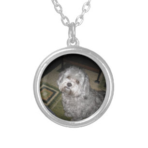 Maltipoo- Corky Silver Plated Necklace