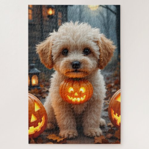 Maltipoo Cozy Halloween Portrait Art Jigsaw Puzzle