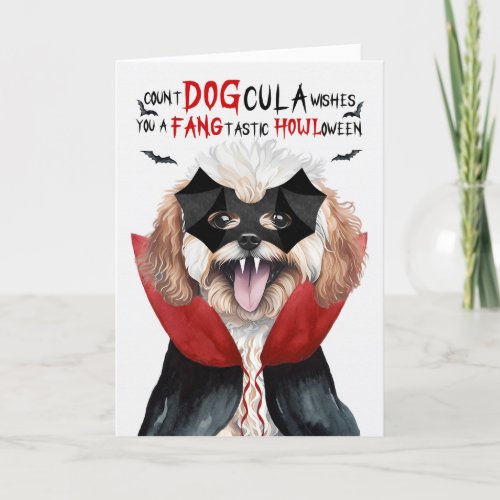 Maltipoo Dog Funny Count DOGcula Halloween Holiday Card