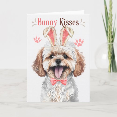 Maltipoo Dog in Bunny Ears for Easter Holiday Card