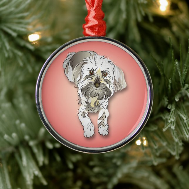 Maltipoo Dog on Pink Metal Ornament (Tree)