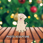 Maltipoo Dog Ornament<br><div class="desc">Cute,  furry,  illustration of a Maltipoo puppy with a pink ribbon on top of head.  Adorable eyes and pink tongue out.



Illustration by:  Lori@SaltTownStudio</div>