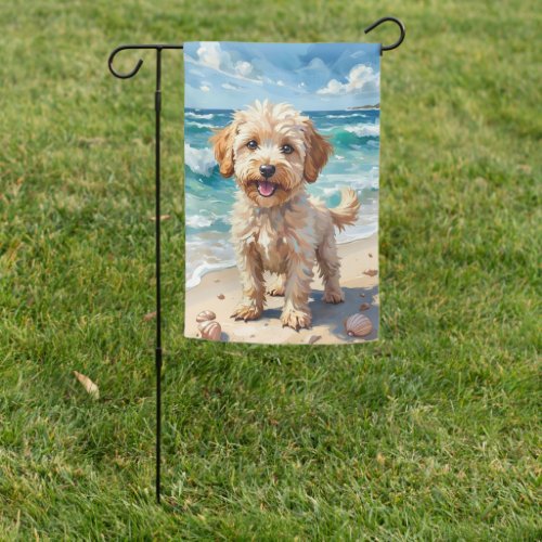 Maltipoo Fun Beach Dog Art Garden Flag
