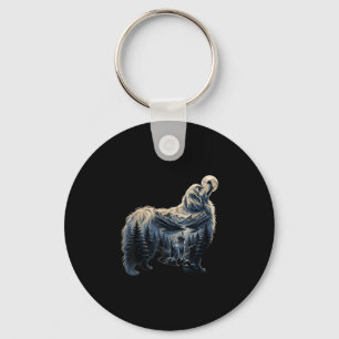 Maltipoo howling moon dog lover mountain nature keychain