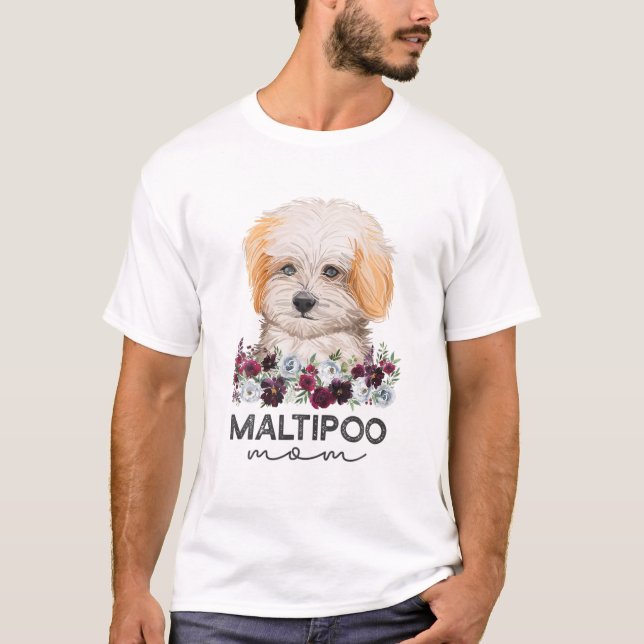 Maltipoo Mom Dog Mama Floral T-Shirt (Front)