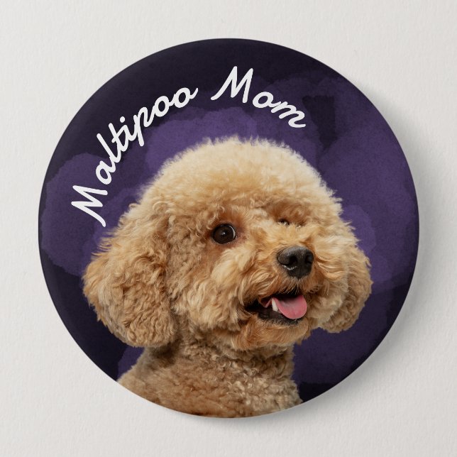 Maltipoo Mom with purple background Button (Front)