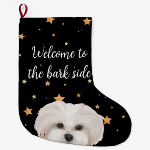 Maltipoo Welcome to the Bark Side Funny Dog Large Christmas Stocking