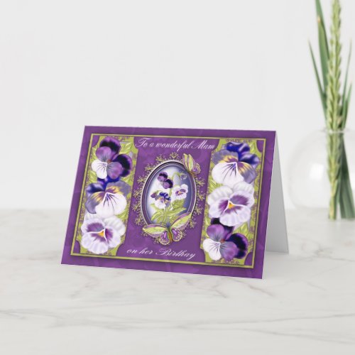 Mam Birthday Card With Butterflies And Pansies