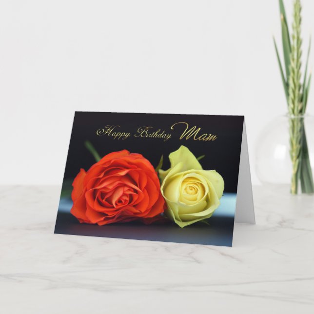 Mam Birthday Card With Orange And Cream Roses (Front)