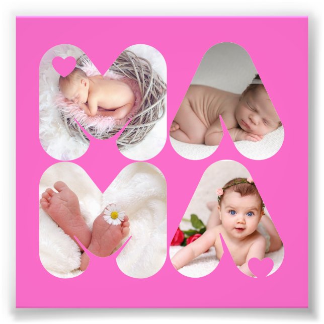 MAMA 4 x Photo Collage Gift For Mothers, Mom PINK (Front)