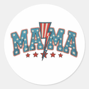 Mama 4th Of July Patriotic Mom Lightning Bolt Classic Round Sticker