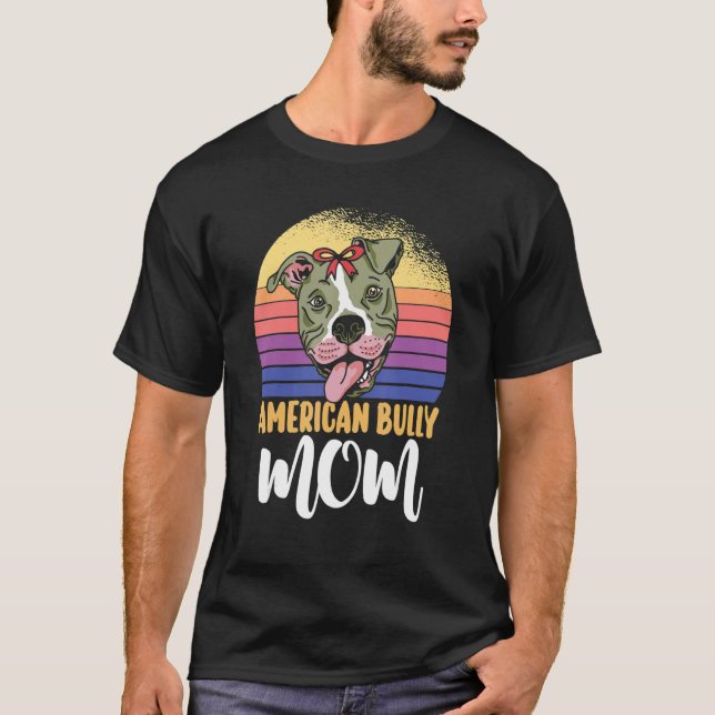 Mama American Bully Mom Messy Bun Mother's Day T-Shirt (Front)