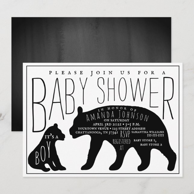 Mama and Baby Bear Boy Baby Shower Invitation (Front/Back)