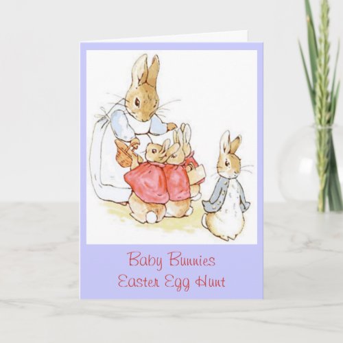 Mama and Baby Bunnies Easter Egg Hunt Vintage Holiday Card