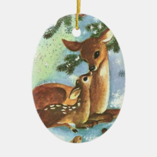 Mama and Baby Deer Ceramic Christmas Ornament