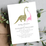 Mama and Baby Dinosaur Girl Baby Shower Invitation