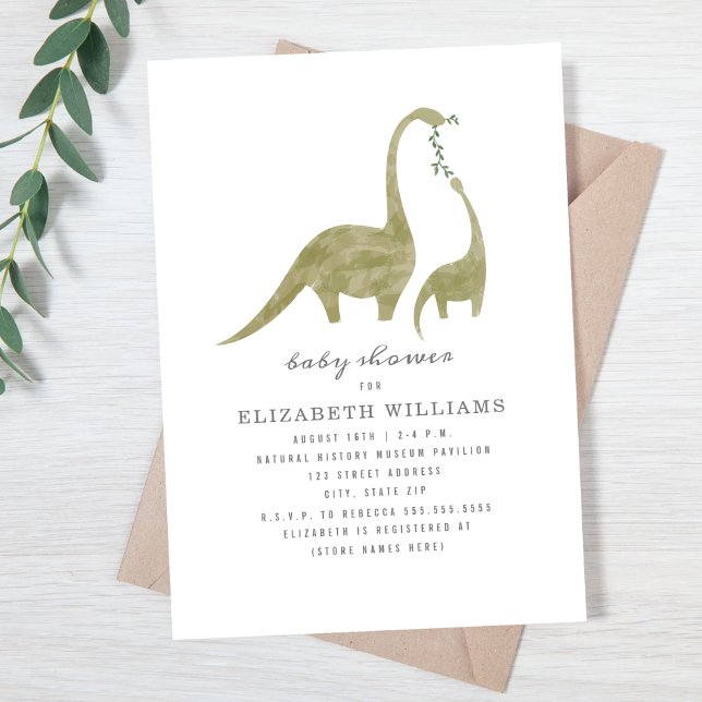 Mama and Baby Dinosaur Neutral Baby Shower Invitation