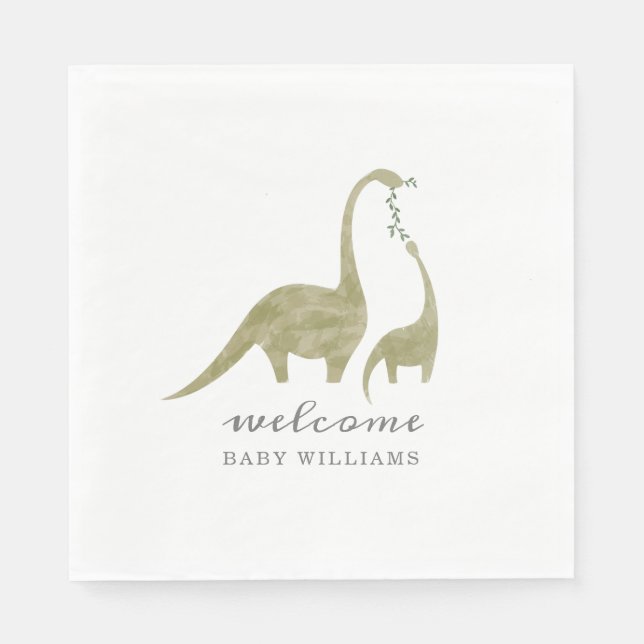 Mama and Baby Dinosaur Neutral Baby Shower Napkins (Front)