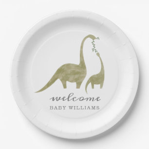 Mama and Baby Dinosaur Neutral Baby Shower Paper Plates