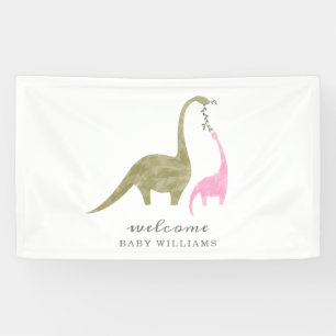 Mama and Baby Dinosaur Pink Baby Shower Banner