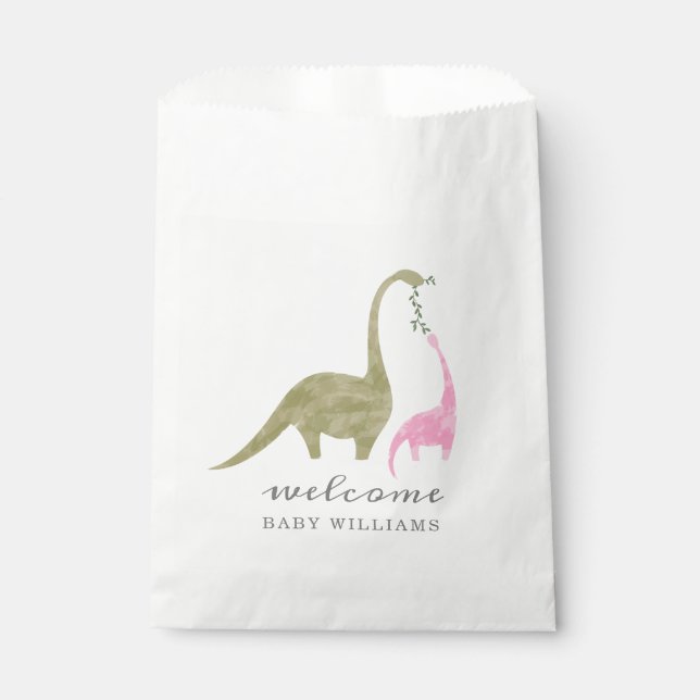 Mama and Baby Dinosaur Pink Baby Shower Favor Bag (Front)