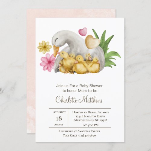 Mama and Baby Duck Aquatic  Animals Baby Shower  I Invitation