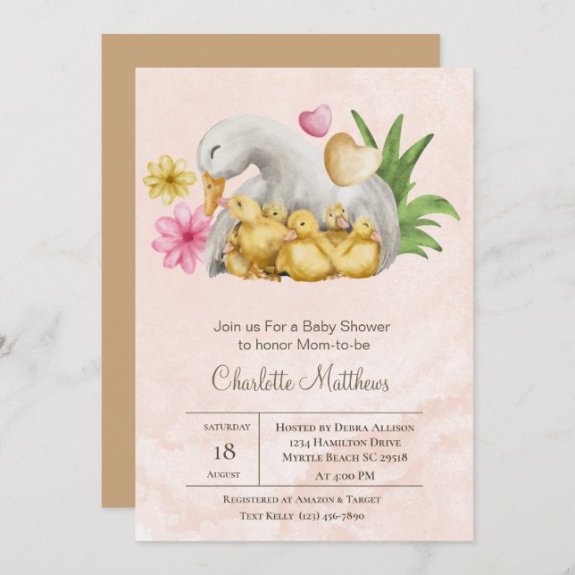 Mama and Baby Duck Aquatic  Animals Baby Shower  Invitation (Front/Back)