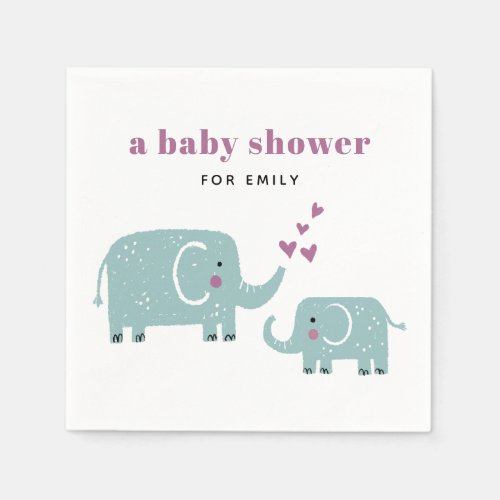 Mama and Baby Elephant Baby Shower Napkins