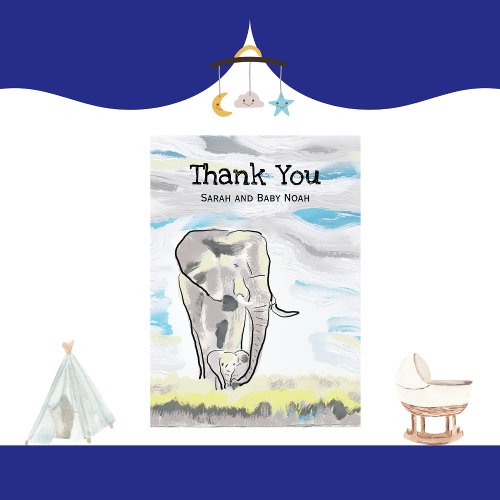 mama and baby elephant Baby Shower Thank You Card