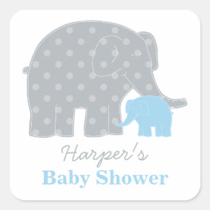 Mama and Baby Elephant Blue Boy Shower Square Sticker