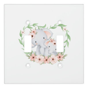 Mama and baby elephant light switch cover