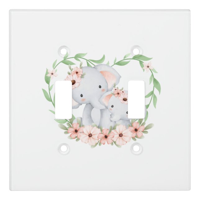 Mama and baby elephant light switch cover (Front)