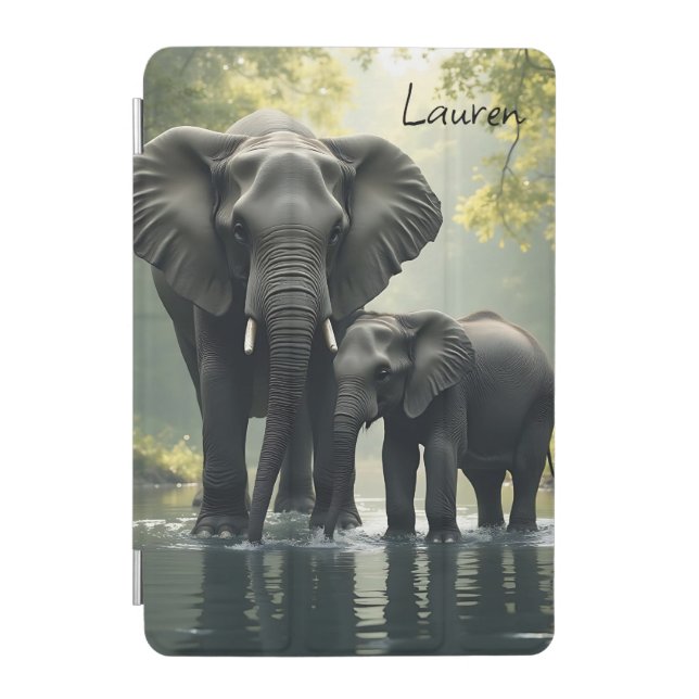 Mama and Baby Elephant Personalized iPad Mini Cover (Front)