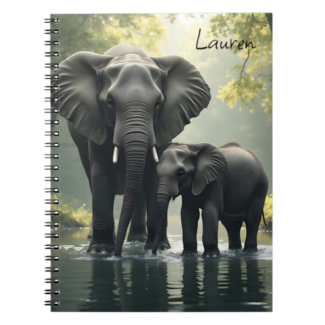 Mama and Baby Elephant Personalized Notebook (Front)