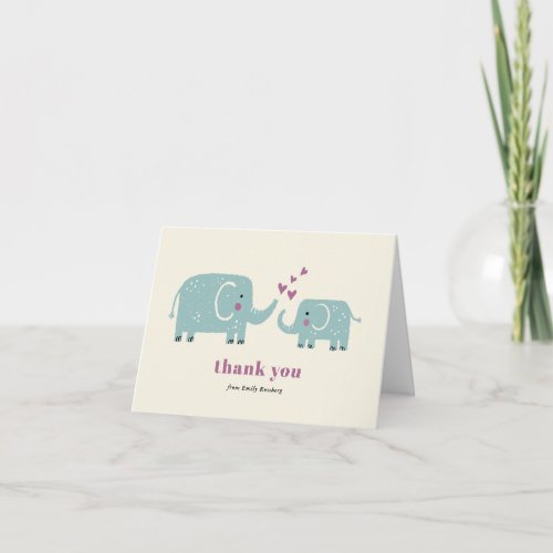 Mama and Baby Elephant Shower Thank You Note Card
