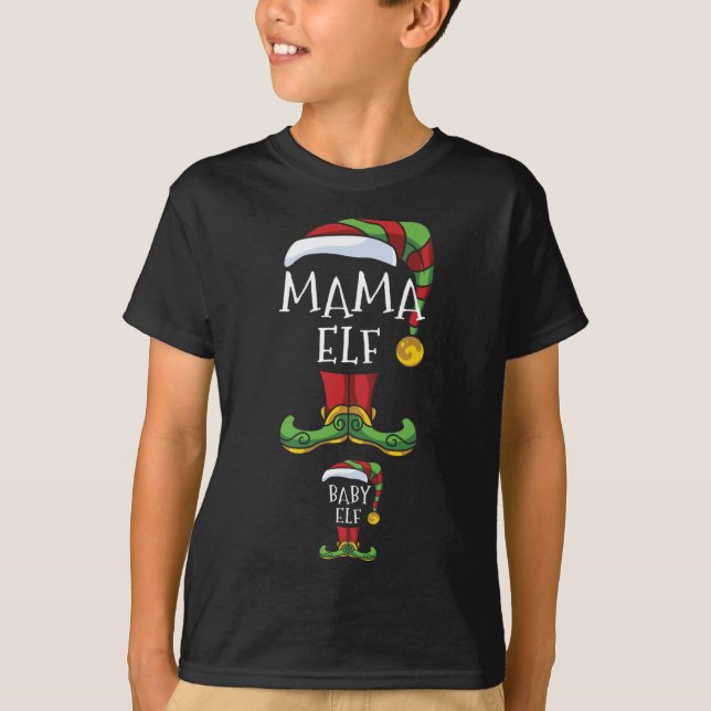 Mama And Baby Elf Pregnancy Matching Family Christ T-Shirt (Front)