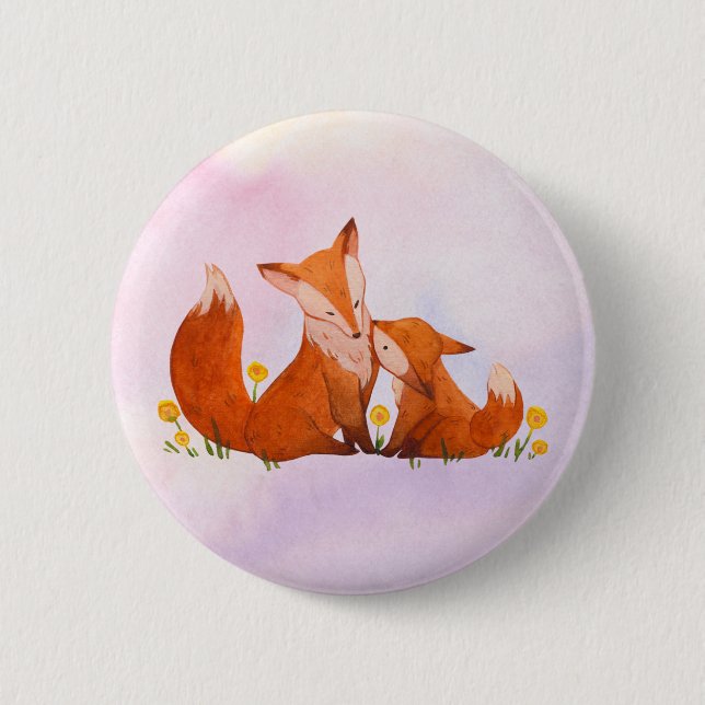 Mama and baby fox  button (Front)