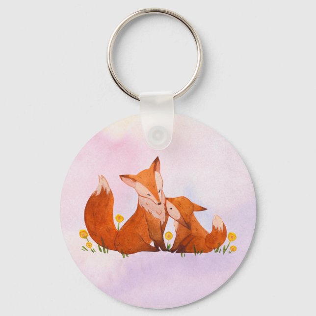 Mama and baby fox  keychain (Front)